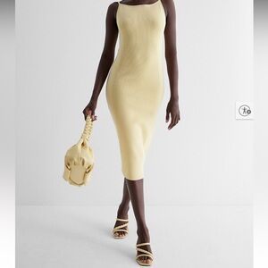 Express Ribbed High Square Neck Midi Sweater Dress Yellow NWT